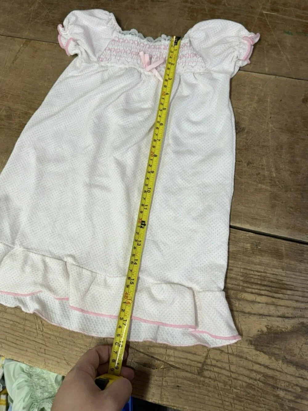 Vintage 1950s Carter's Pink White Baby Smocked Nightgown Dress 18 MO (23-28 LBS)